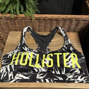 Hollister Black and White Sports Bra with Yellow Accents